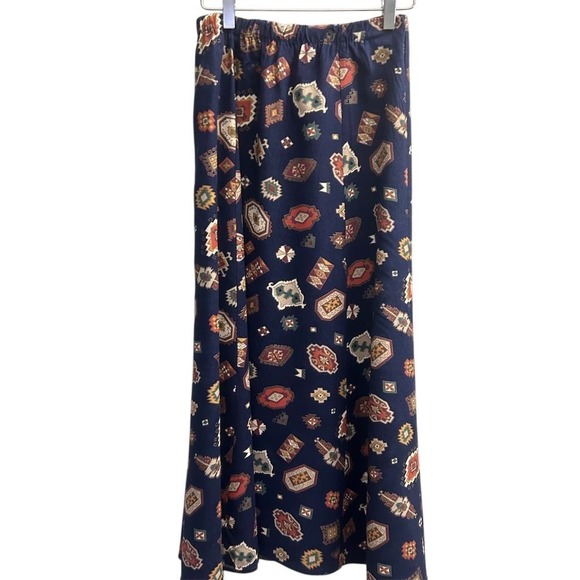 PAMELA.B Dresses & Skirts - PAMELA B Maxi Skirt Southwestern Print Button Front Navy Blue Rayon Women's VTG